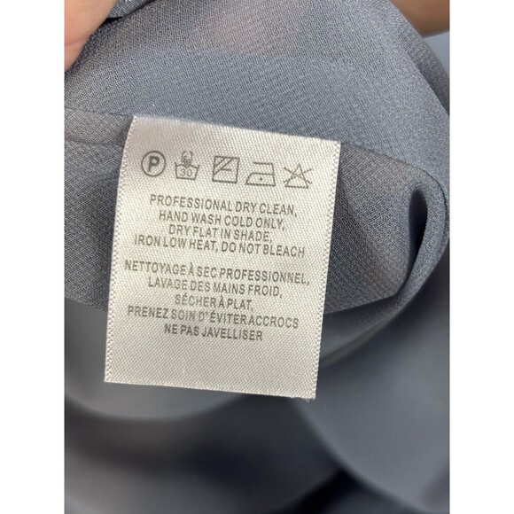 Jenny Yoo Bridesmaid Dress Maxi Pebbled Crepe Chambray Blue Grey 10 Sheer - Picture 9 of 10